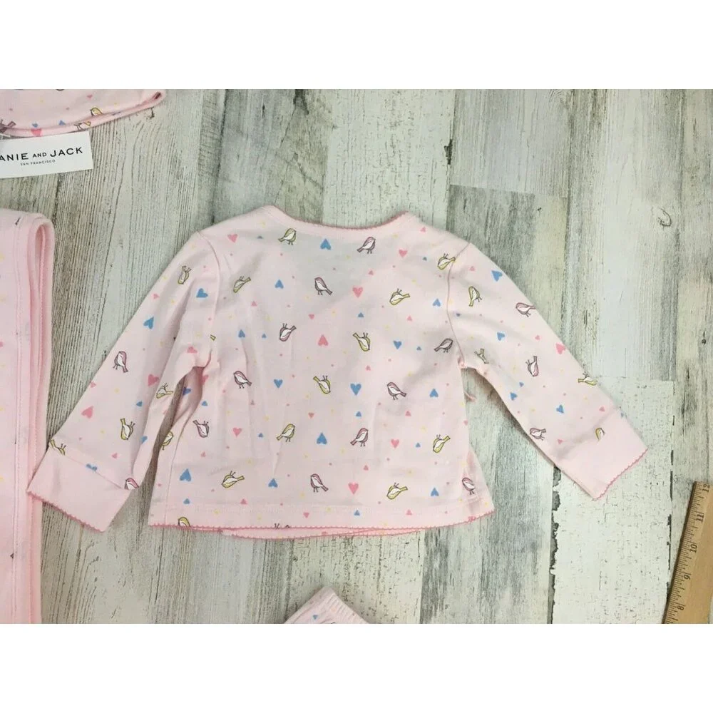 Janie and Jack Pink Bird Print Baby Matching Set